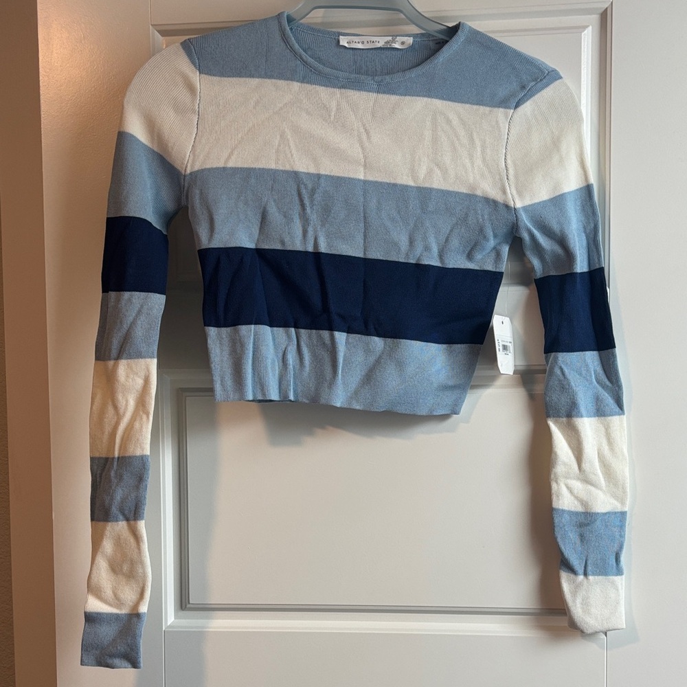 Altar'd State Blue and Cream Striped Crop Top